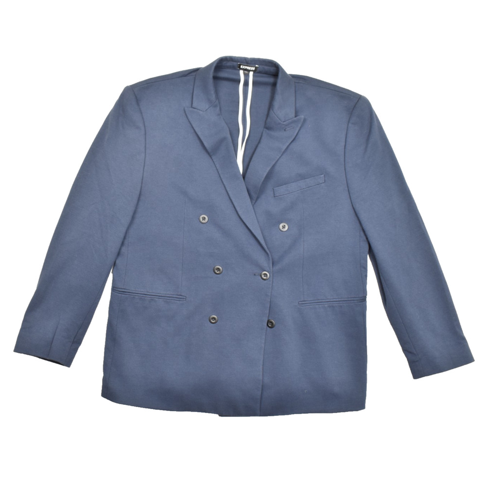 Express Men's Slim Fit Double Breasted Navy Blue Knit Blazer Jacket Size XL